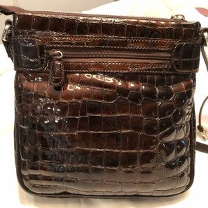 Brighton Chocolate Brown Patent Leather Croc Crossbody bag